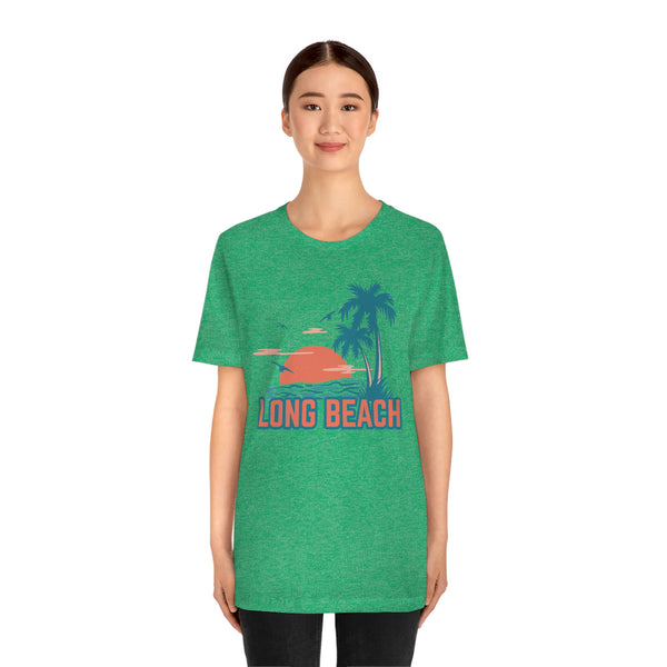 Long Beach, California T-Shirt - Retro Palm Tree & Beach Unisex Long Beach Shirt