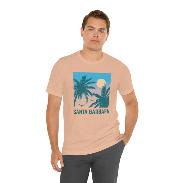 Santa Barbara, California T-Shirt - Retro Palm Tree & Beach Unisex Santa Barbara Shirt