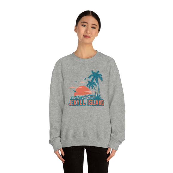 Jekyll Island, Georgia Sweatshirt - Unisex Retro Palm Tree Crewneck Jekyll Island Sweatshirt