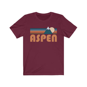 Buy maroon Aspen, Colorado T-Shirt - Retro Mountain Adult Unisex Aspen T Shirt