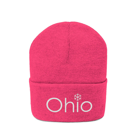 Ohio Knit Beanie - Adult Embroidered Snowflake Ohio Knit Hat