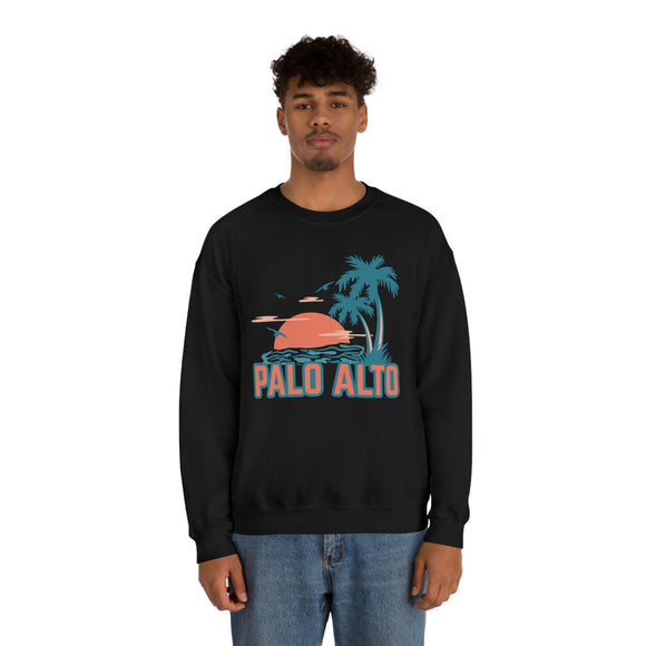 Palo Alto, California Sweatshirt - Unisex Retro Palm Tree Crewneck Palo Alto Sweatshirt