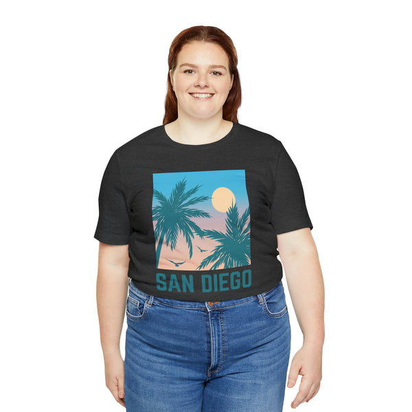 San Diego, California T-Shirt - Retro Palm Tree & Beach Unisex San Diego Shirt