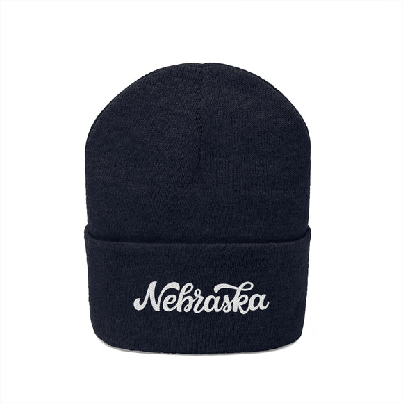 Nebraska Beanie - Adult Hand Lettered Embroidered Nebraska Knit Hat
