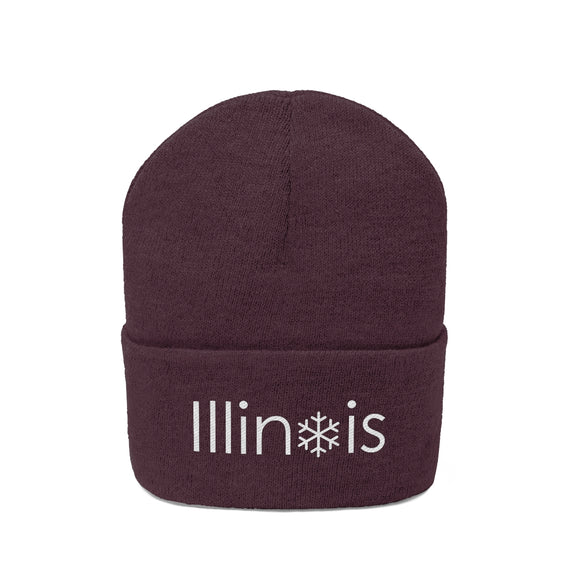 Illinois Knit Beanie - Adult Embroidered Snowflake Illinois Knit Hat