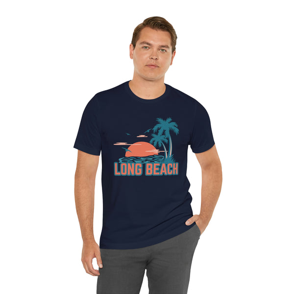 Long Beach, California T-Shirt - Retro Palm Tree & Beach Unisex Long Beach Shirt