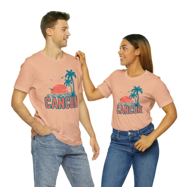 Cancun, Mexico T-Shirt - Retro Palm Tree & Beach Unisex Cancun Shirt