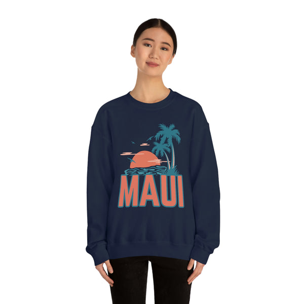 Maui, Hawaii Sweatshirt - Unisex Retro Palm Tree Crewneck Maui Sweatshirt