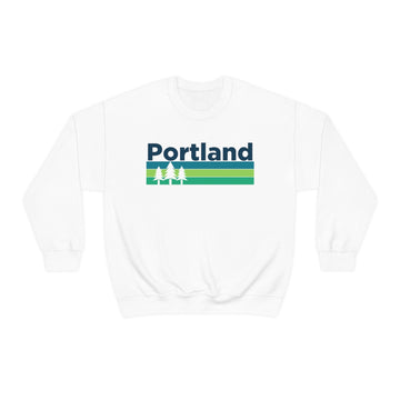 Portland, Oregon Sweatshirt - Retro Trees Unisex