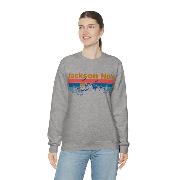 Jackson Hole, Wyoming Sweatshirt - Mountain & Birds Unisex