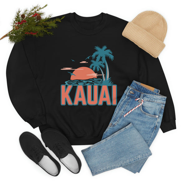 Kauai, Hawaii Sweatshirt - Unisex Retro Palm Tree Crewneck Kauai Sweatshirt
