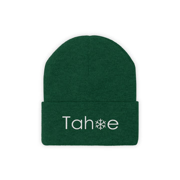 Buy hunter-green Tahoe, California Knit Beanie - Adult Embroidered Snowflake Tahoe Knit Hat