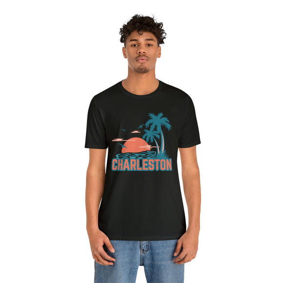 Charleston, South Carolina T-Shirt - Retro Palm Tree & Beach Unisex Charleston Shirt