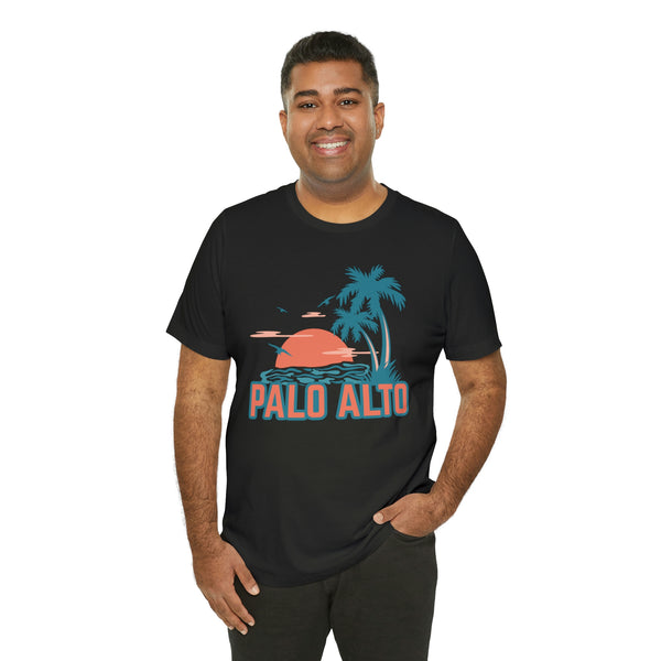 Palo Alto, California T-Shirt - Retro Palm Tree & Beach Unisex Palo Alto Shirt