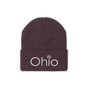 Buy maroon Ohio Knit Beanie - Adult Embroidered Snowflake Ohio Knit Hat