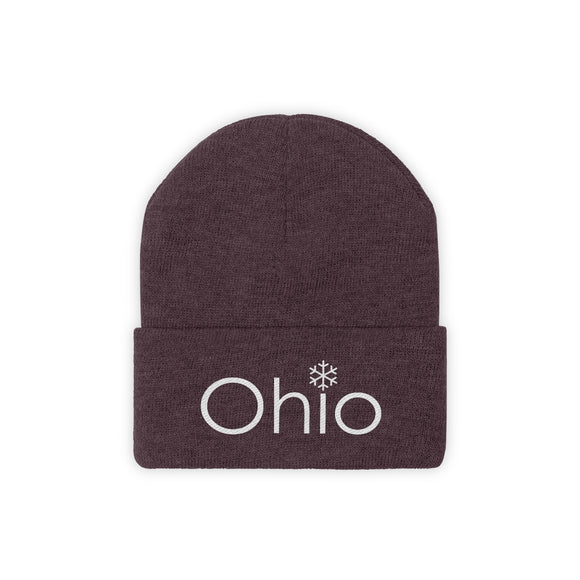 Ohio Knit Beanie - Adult Embroidered Snowflake Ohio Knit Hat