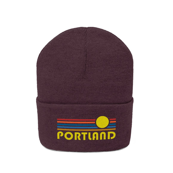 Portland, Oregon Beanie - Adult Embroidered Retro Sunset Portland Knit Hat