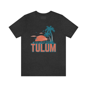 Buy dark-grey-heather Tulum, Mexico T-Shirt - Retro Palm Tree &amp; Beach Unisex Tulum Shirt