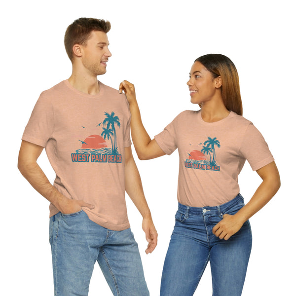 West Palm Beach, Florida T-Shirt - Retro Palm Tree & Beach Unisex West Palm Beach Shirt