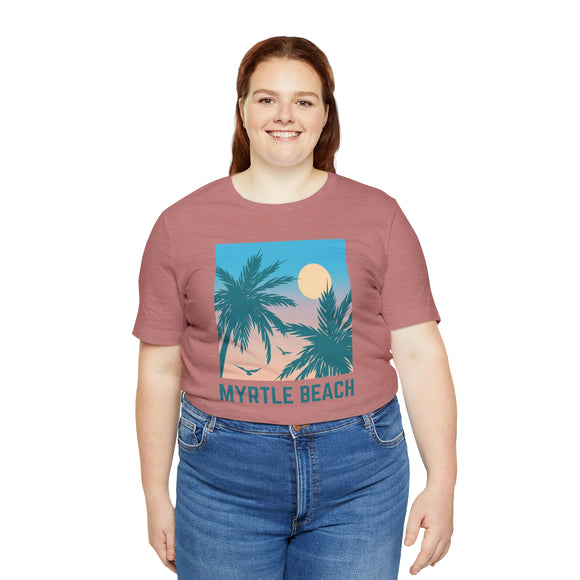 Myrtle Beach, South Carolina T-Shirt - Retro Palm Tree & Beach Unisex Myrtle Beach Shirt