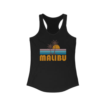 Buy solid-black Malibu, California Women's Tank - Retro Palm Tree Women's Racerback Malibu Tank Top