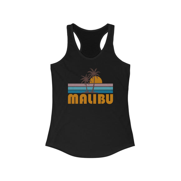 Malibu, California Women's Tank - Retro Palm Tree Women's Racerback Malibu Tank Top