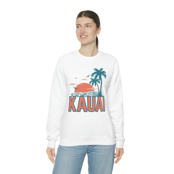 Kauai, Hawaii Sweatshirt - Unisex Retro Palm Tree Crewneck Kauai Sweatshirt