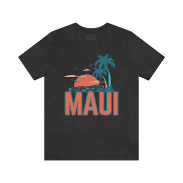 Buy dark-grey-heather Maui, Hawaii T-Shirt - Retro Palm Tree &amp; Beach Unisex Maui Shirt