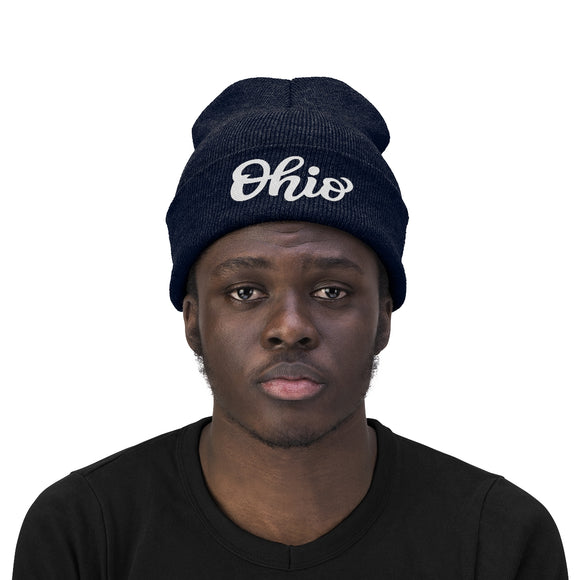 Ohio Beanie - Adult Hand Lettered Embroidered Ohio Knit Hat