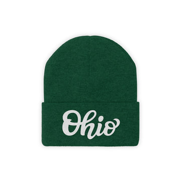 Buy hunter-green Ohio Beanie - Adult Hand Lettered Embroidered Ohio Knit Hat