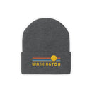 Washington Beanie - Adult Embroidered Retro Sunset Washington Knit Hat-1