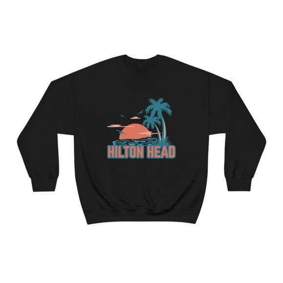 Hilton Head, South Carolina Sweatshirt - Unisex Retro Palm Tree Crewneck Hilton Head Sweatshirt