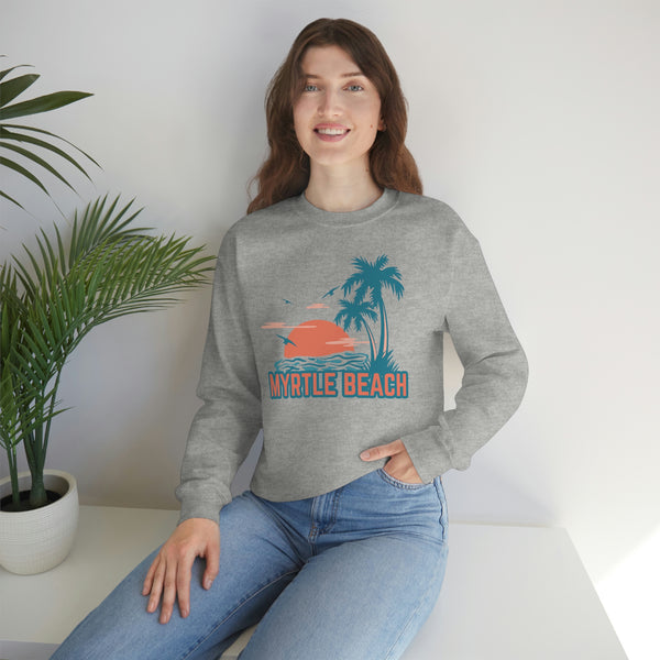 Myrtle Beach, South Carolina Sweatshirt - Unisex Retro Palm Tree Crewneck Myrtle Beach Sweatshirt