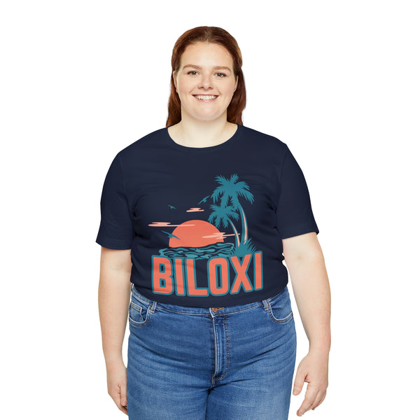 Biloxi, Mississippi T-Shirt - Retro Palm Tree & Beach Unisex Biloxi Shirt