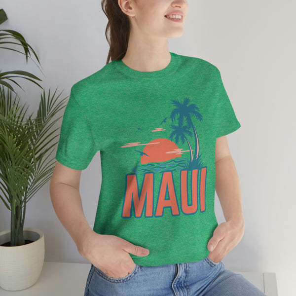 Maui, Hawaii T-Shirt - Retro Palm Tree & Beach Unisex Maui Shirt