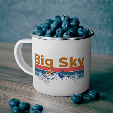 Big Sky, Montana Camp Mug - Mountain Sunset Enamel Campfire Big Sky Mug