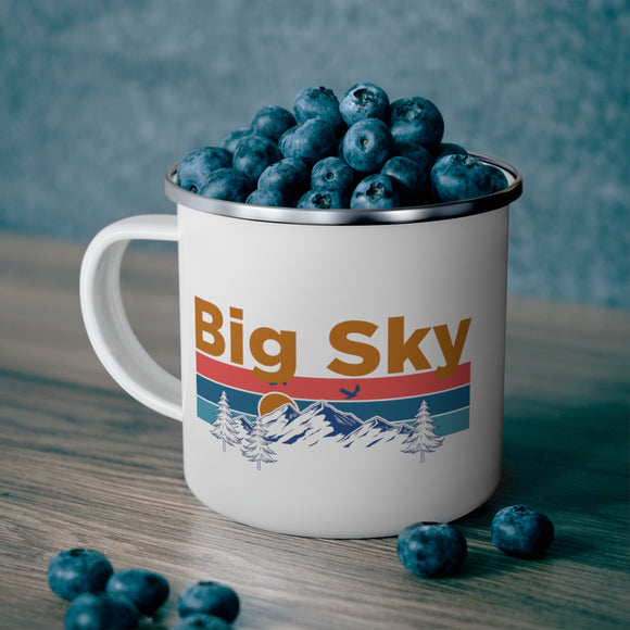 Big Sky, Montana Camp Mug - Mountain Sunset Enamel Campfire Big Sky Mug