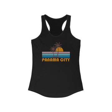 Buy solid-black Panama City, Florida Women's Tank - Retro Palm Tree Women's Racerback Panama City Tank Top