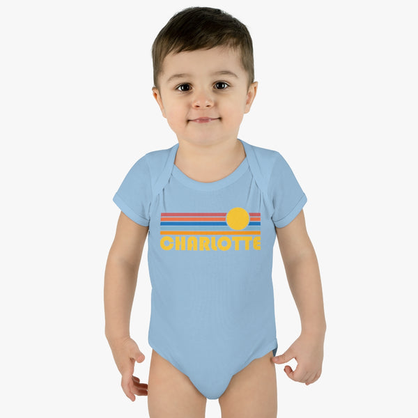 Charlotte Baby Bodysuit - Retro Sun Charlotte, North Carolina Baby Bodysuit