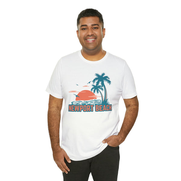 Newport Beach, California T-Shirt - Retro Palm Tree & Beach Unisex Newport Beach Shirt