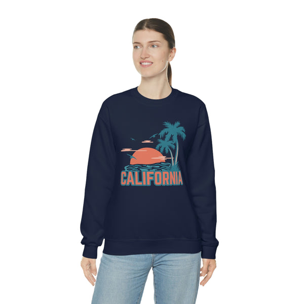 California Sweatshirt - Unisex Retro Palm Tree California Crewneck Sweatshirt