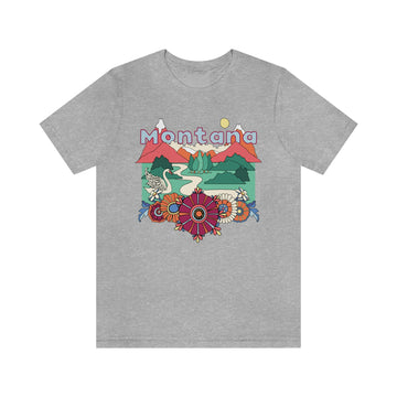 Buy athletic-heather Montana Shirt, Montana Retro T-Shirt, Hippie Style Montana tee, Montana Mountain Shirt