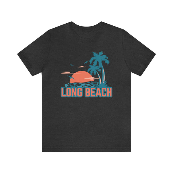 Long Beach, California T-Shirt - Retro Palm Tree & Beach Unisex Long Beach Shirt