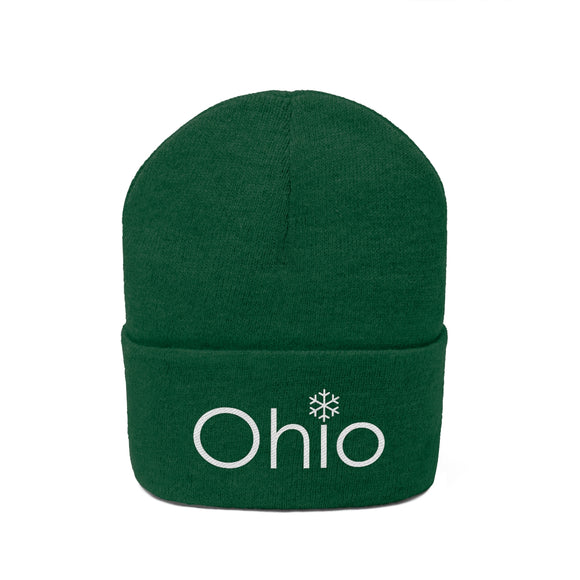 Ohio Knit Beanie - Adult Embroidered Snowflake Ohio Knit Hat