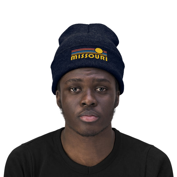 Missouri Beanie - Adult Embroidered Retro Sunset Missouri Knit Hat