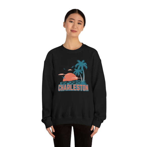 Charleston, South Carolina Sweatshirt - Unisex Retro Palm Tree Crewneck Charleston Sweatshirt