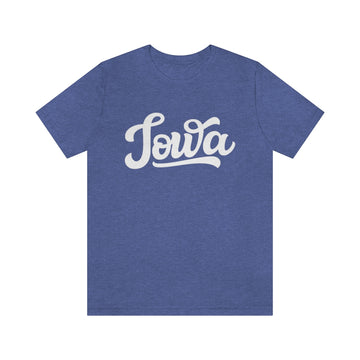 Buy heather-true-royal Iowa T-Shirt - Hand Lettered Unisex Iowa Shirt