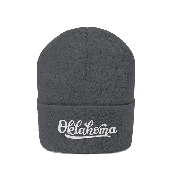 Oklahoma Beanie - Adult Hand Lettered Embroidered Oklahoma Knit Hat