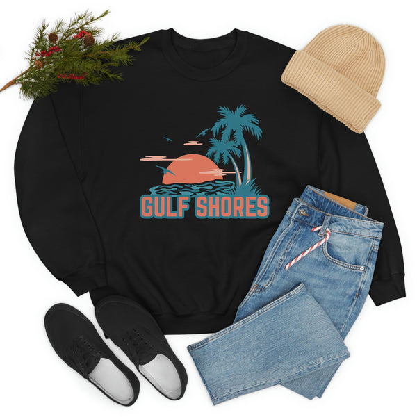 Gulf Shores, Alabama Sweatshirt - Unisex Retro Palm Tree Crewneck Gulf Shores Sweatshirt