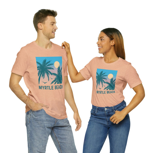 Myrtle Beach, South Carolina T-Shirt - Retro Palm Tree & Beach Unisex Myrtle Beach Shirt